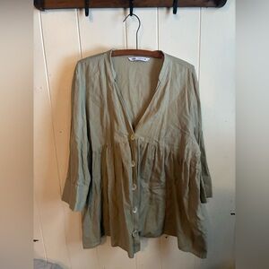 Zara Linen Boho Peasant Top Blouse